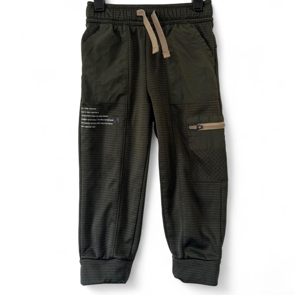Olive Green Khaki Athletic Works 3T Boy Athletic Skinnt Ankle Cargo Joggers EUC